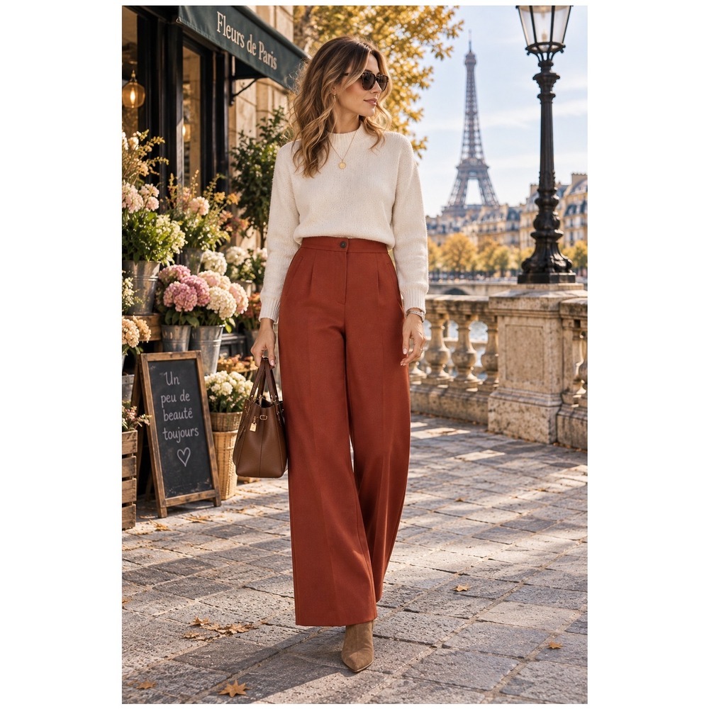 Sezane Rust Red Wide Leg High Waisted Trousers Pants Size 42 French / 10 US